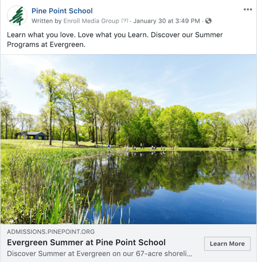 Pine Point School Summer Facebook Ad