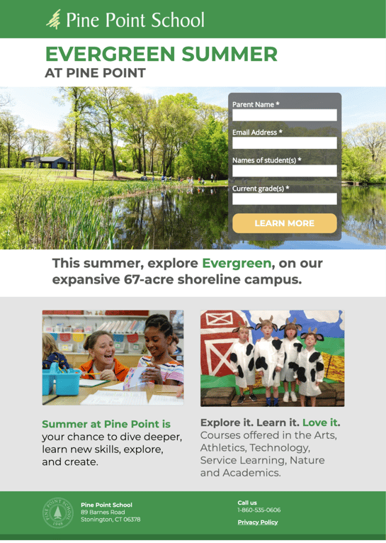 Pine Point School Summer Landing Page