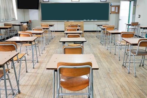 Desks and Chalkboard