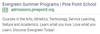 Pine Point School PPC Ad