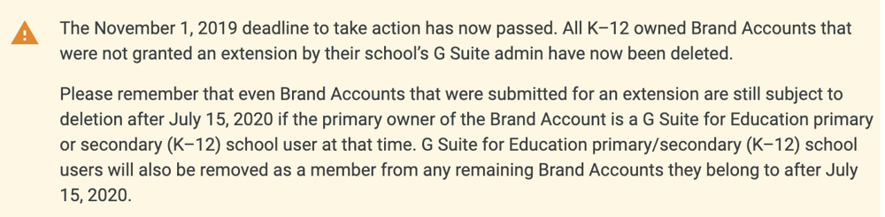 google k-12 brand account suspension details